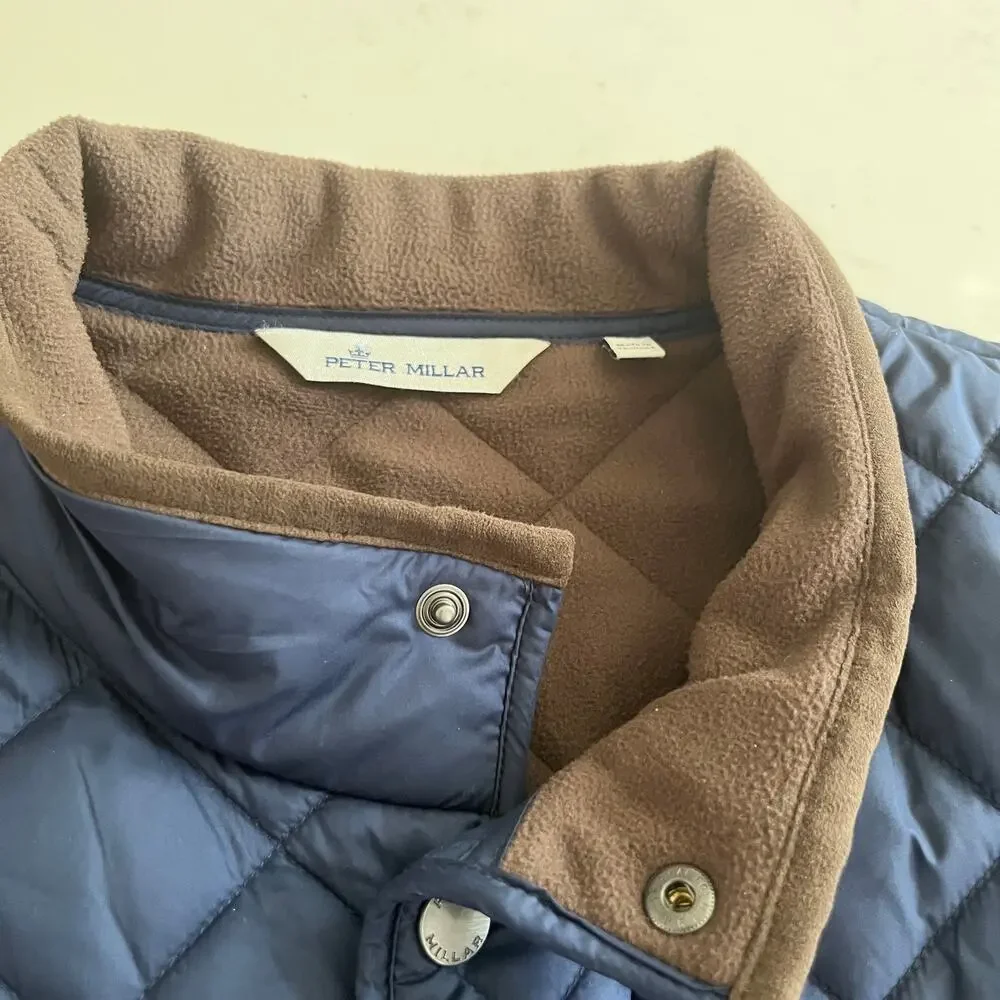 Peter Millar Suffolk Quilted Travel Coat XXL Navy Suede Trim Quiet Luxury